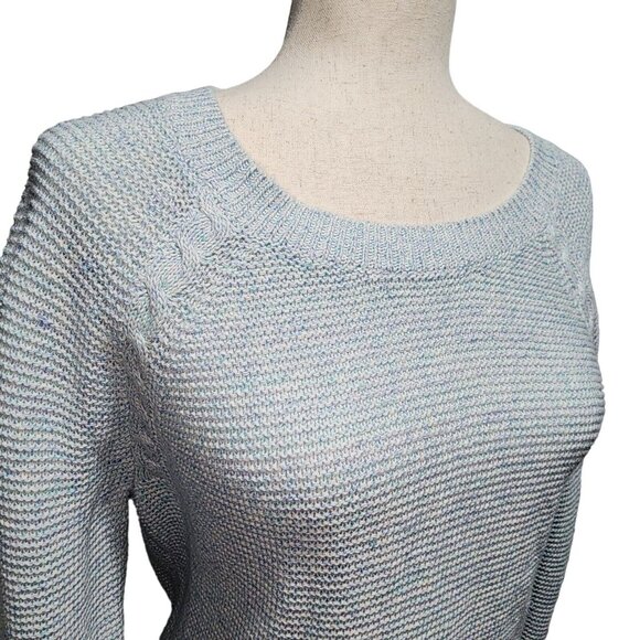 Talbots Womens Cotton And Linen‎ Light Blue Sweater With Pink Trim  Size M - Picture 3 of 11